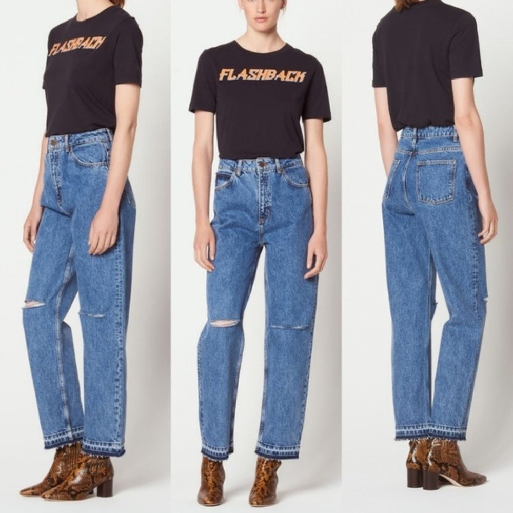 NWT Sandro Ripped Knee Wide Leg Mom Jean